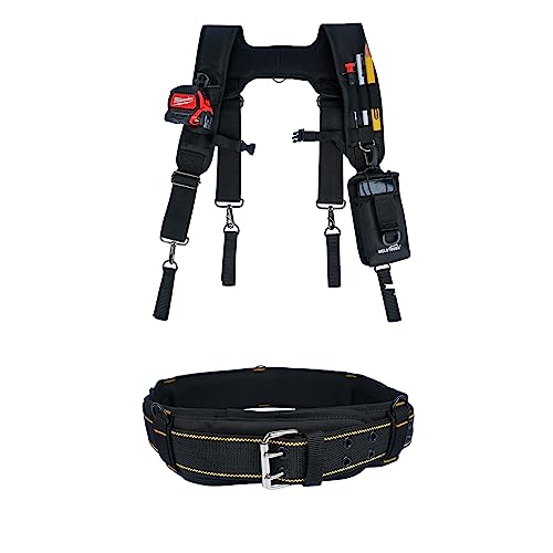 Tool Belt Suspenders Contruction Bag Suspenders Padded Work belt Suspenders for Carpenter + Padded Tool Belt with D ring for men Adjustable