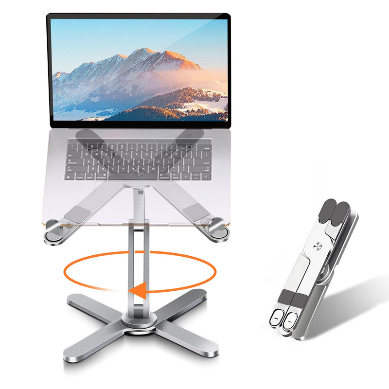 Laptop Stand with 360 Rotating Base, Computer Notebook Laptop Riser Metal Holder for Desk Collaborative Work, Fully Foldable for Easy Storage, Fits All MacBook, Laptops up to 16 inches Silver