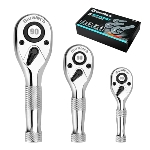 DURATECH 3-Piece Stubby Ratchet Wrench Set, 90-Tooth, 1/4", 3/8", 1/2"drive 1/4" & 3/8" & 1/2" Ratchet Set (3-Piece)