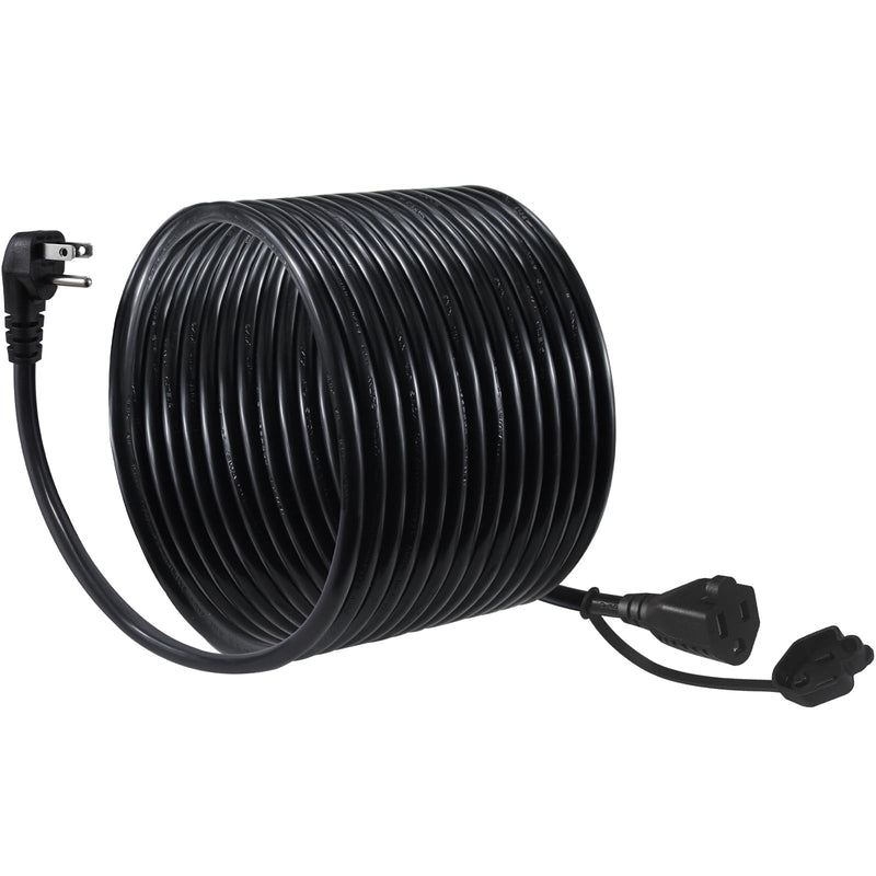 25FT Black Outdoor Extension Cord - Flat Plug, Waterproof SJTW 16Gauge, 125V 13A 1625W 3Prong Grounded Exterior Cord, Cold Weather 25FT