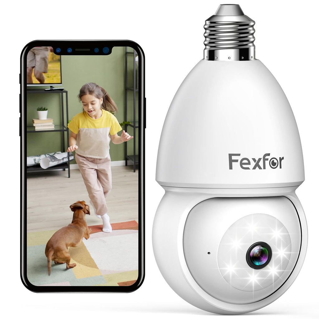 2K Light Bulb Security Cameras Wireless Outdoor, 360 Degree WiFi Indoor Outdoor Cameras for Home Security with Color Night Vision, Motion Detection, Privacy Mode, Lifetime Free 7-day Cloud Storage