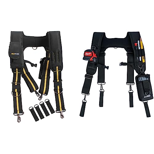 MELOTOUGH Suspenders Tool Belt Suspenders with Large Moveable Phone Holder, Pencil Holder, Adjustable Size Padded Work Belt Suspenders(Yellow +Black)