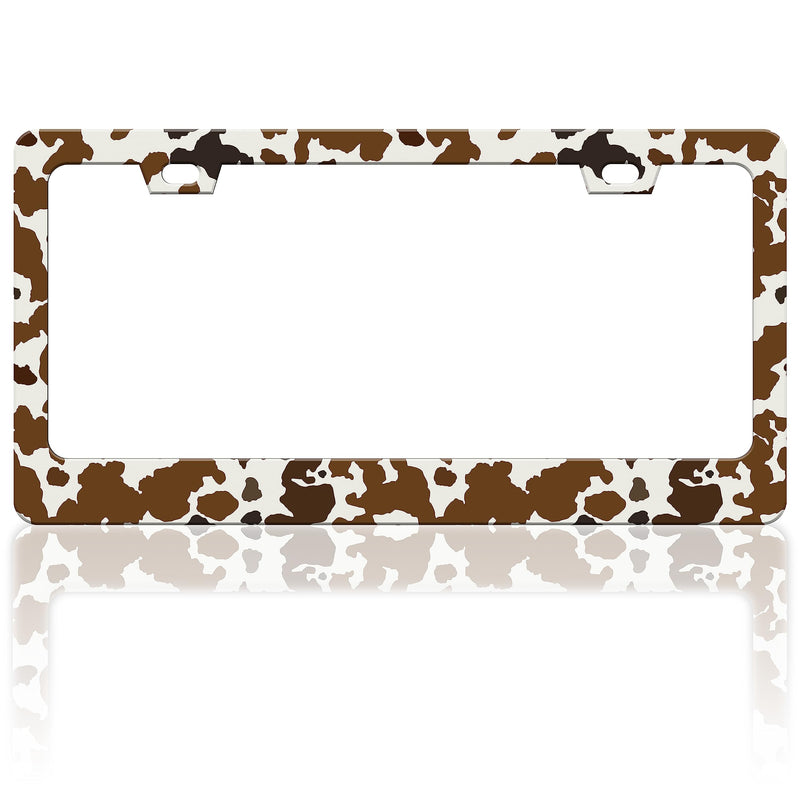 Brown Cow Print License Plate Frame Animal Spots License Plate Frames Funny Auto Accessory Bracket Stainless Steel License Plate for Women Men 6x12 Inch Brown Cow Print