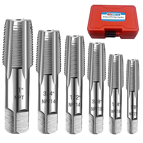 6-Piece NPT Pipe Tap Set, 1", 3/4", 1/2", 3/8", 1/4", 1/8" NPT Tap Set, Carbon Steel Hand Threading Plumbing Tap Set for Accurate Threads, Assorted Plumbers Mechanics DIY Thread cutting tools 6 pcs NPT Taps 1" 3/4" 1/2" 3/8" 1/4" 1/8