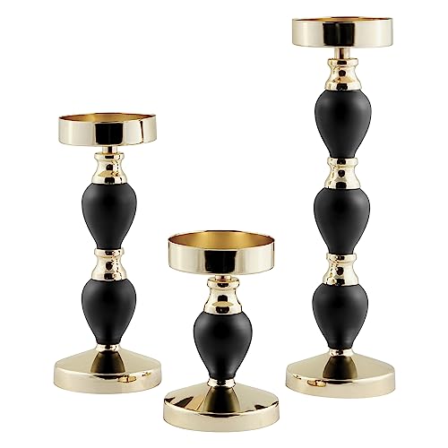 Danya B. Talia Black and Gold Candlestick Taper Candle Holders - Set of 3