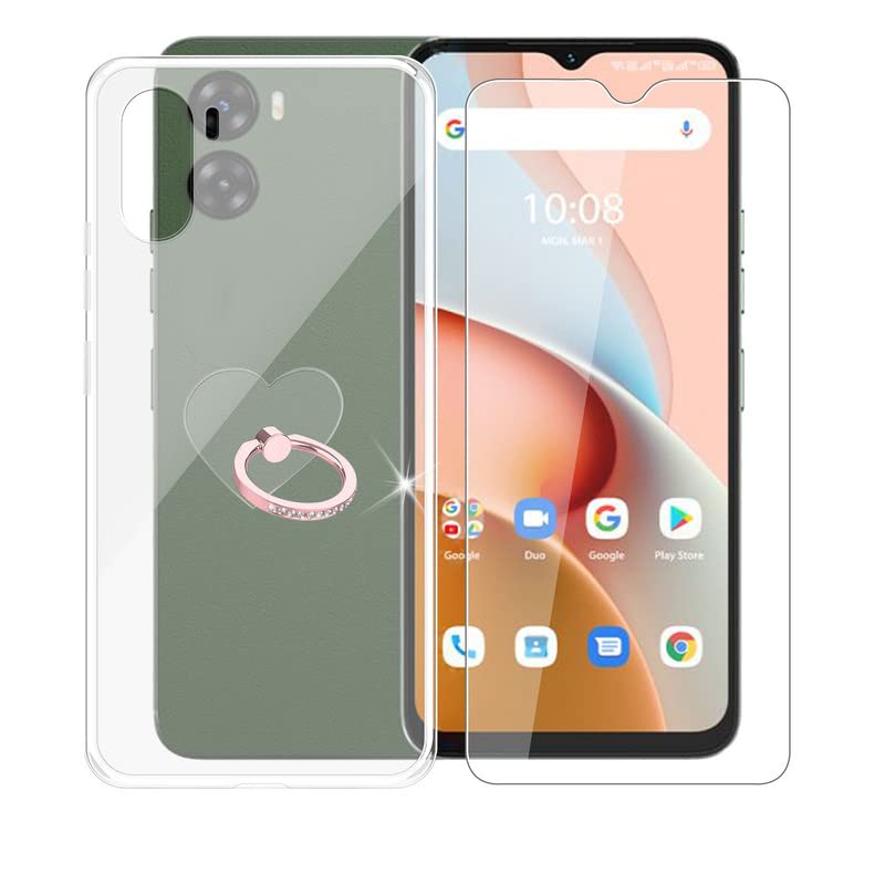 AQGG Case for Umidigi G3 Max with Tempered Glass Screen Protector, [with 360 Degree Rotation Finger Ring Kickstand] Slim Soft Anti-Scratch TPU Phone Cover for Umidigi G3 Max