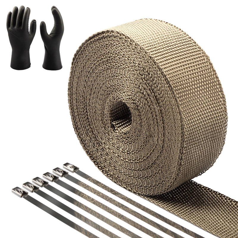 CARDI 2" x 16' Titanium Exhaust Heat Wrap for Motorcycle Heat Shield Tape with 8 Stainless Ties and Gloves 2" x 16'