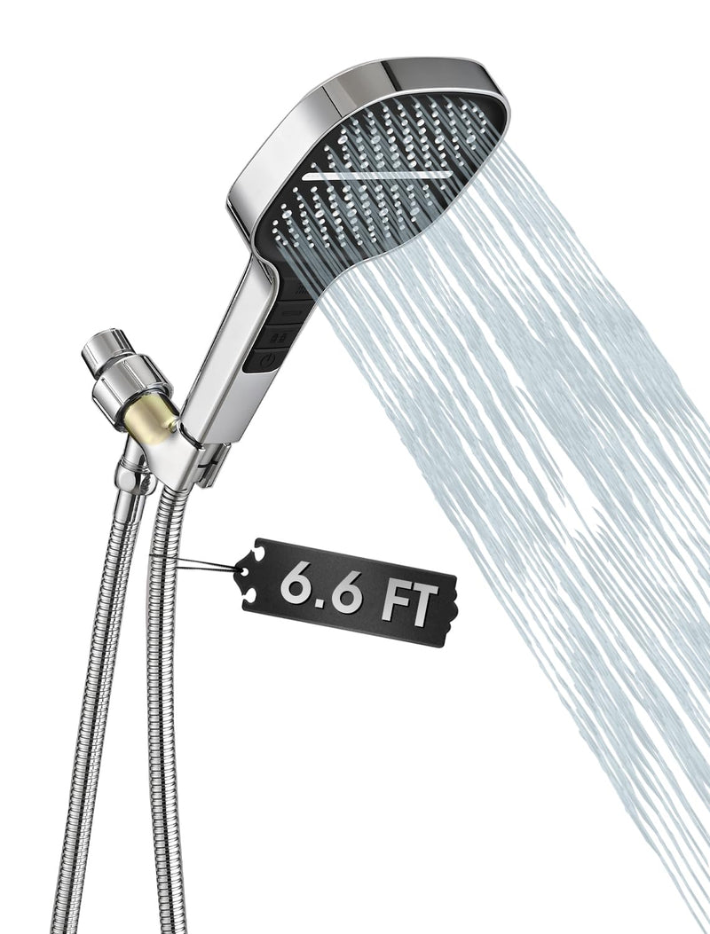 Handheld Shower Head with Extra Long Hose, 8 Setting Square Detachable Hand Held Spray with Upgrade Button & On Off Switch, 79" Hose - Chrome