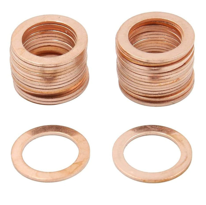 M14 Flat Washer Copper Sealing Ring, 14mm ID 20mm OD 1mm Thickness Metric Sealing Gasket, 30 Pieces