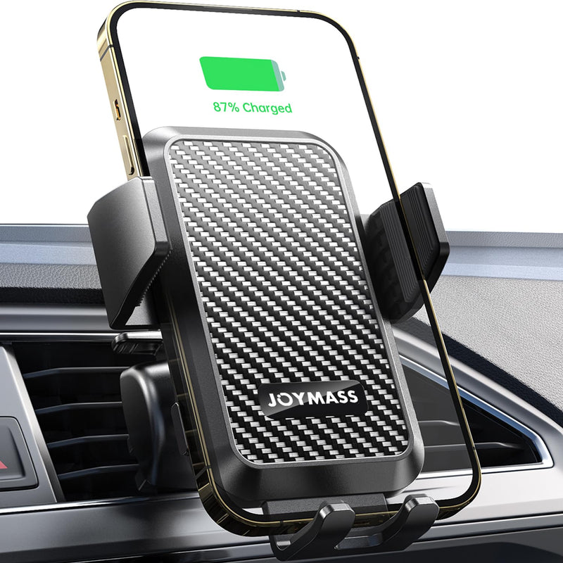 Wireless Car Charger, JOYMASS 15W Fast Charging Auto Clamping Car Charger Cell Phone Holder Mount Vent for iPhone 15 14 13 12 Mini Pro Max 11 XR XS X, Samsung Galaxy S23 Ultra S22 S21+ Note 20, etc BLACK
