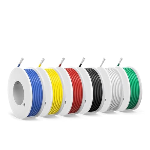 24AWG 0.2 mm² Silicone Braid Set, 6 Colours, 9 m per Colour | Flexible electric cable: silicone wire made of tinned copper for electronics, model making, RC, LED and DIY 24AWG-Silikon-9m