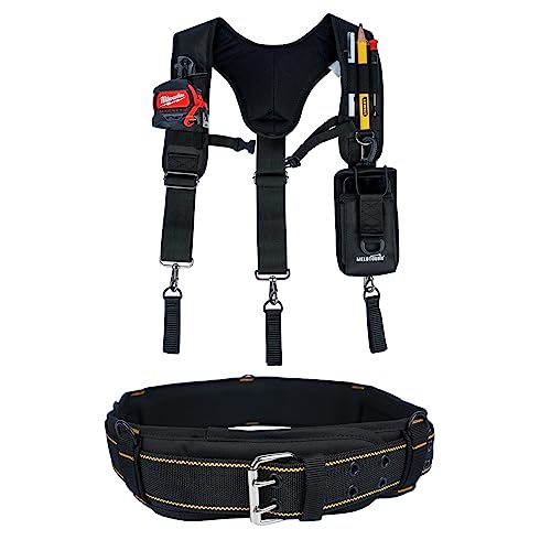 MELOTOUGH 1 pcs Padded Tool Belt with D ring for men Adjustable for 32"-50" Waists + 1 PCS ool Belt Suspenders Work Belt Suspenders for Men Big and Tall Construction Bag Suspender