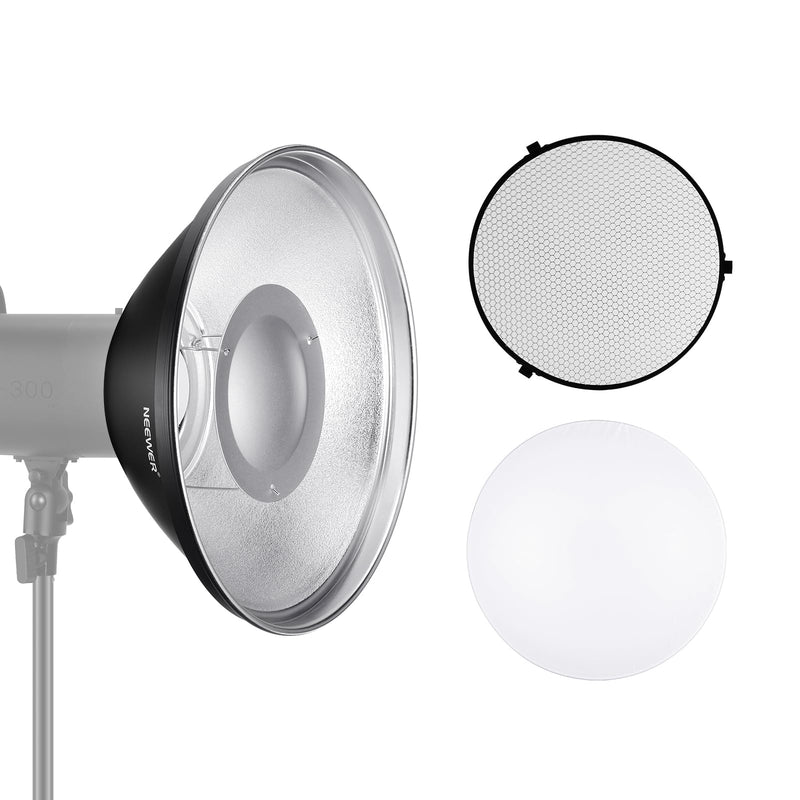 NEEWER 12"/30cm Metal Beauty Dish Bowens Mount Reflector Kit with White Diffuser Sock, Honeycomb Grid for Strobe Flash Video Light Compatible with Godox AD600 NEEWER CB60 Q4 Vision 4 S101 Series, LD30