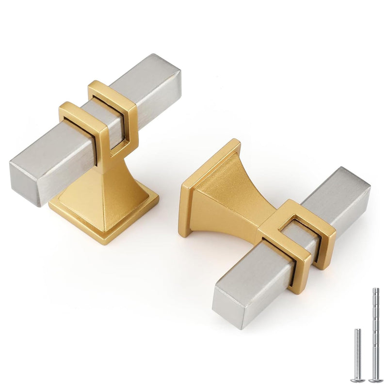 Haliwu 10 Pack Brushed Nickel Cabinet Knobs T-bar Silver&Gold Kitchen Handles Dresser Drawer Hardware T-bar knob Brushed Nickel & Matte Gold