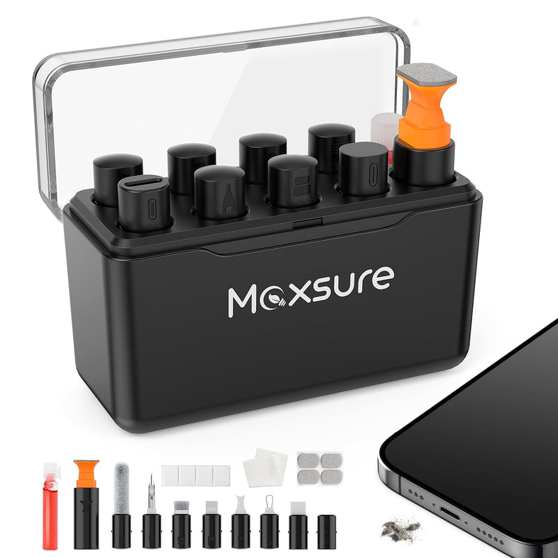 iPhone Cleaning Kit iPhone Cleaner,12 in 1 Port Cleaner Repair & Restore Tool for AirPod iPhone 15 14 13 12 11 Pro Max/X/XS/XR 7 8 Plus iPad Samsung Galaxy Lightning and USB C Charging Port, Cables Black