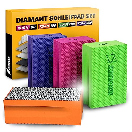 Anvil Tools Sanding Block Set Grit: 60-400 - Diamond Sanding Pad - Sanding Sponge / Suitable for Tiles + Porcelain Stoneware + Glass + Granite + Marble