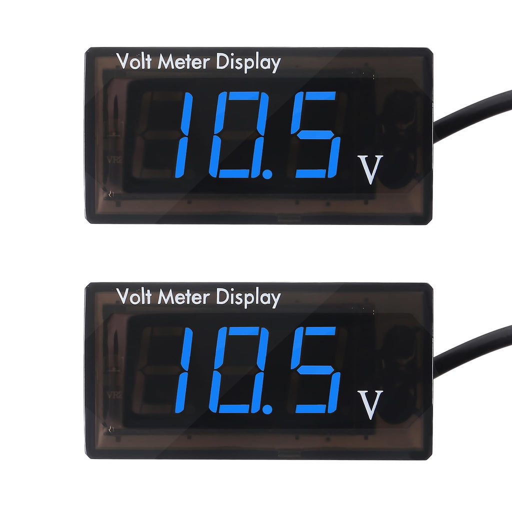 2PCS DC 5-28V Car Digital Voltmeter 12V Voltage Meter Car Audio Gauge LED Display 12V Meter Waterproof Voltage Gauge Meter for Car Motorcycle (Blue Display) Blue