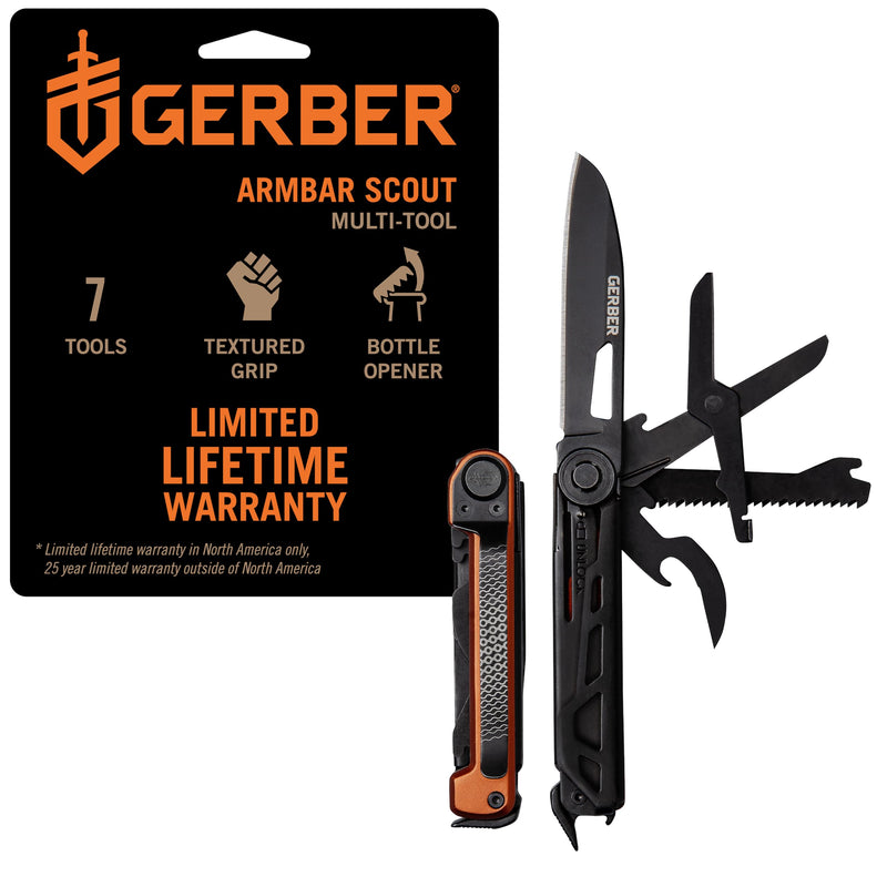 Gerber Gear Armbar Scout 7-in-1 Multi-tool - 2.5" Plain Edge Blade, Hammer, Scissor, Saw - EDC Gear and Equipment - Burnt Orange