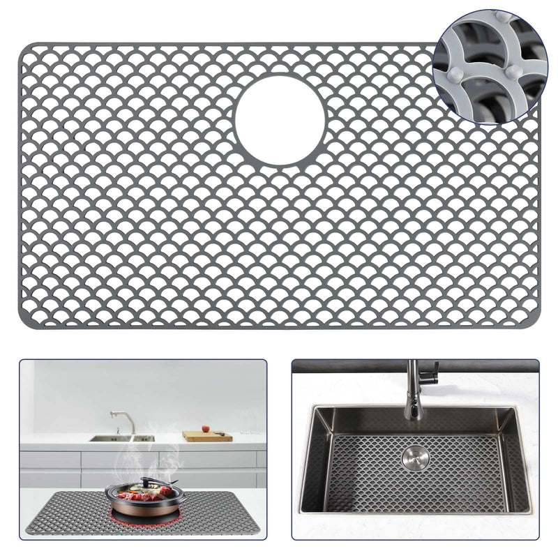 Snuggery Silicone Sink Protector - 28"x15" Rear Drain Hole, Heat Resistant Non-slip Dishwasher Suitable, Large Sink Mat for Farmhouse Kitchen 28x15 (rear drain)