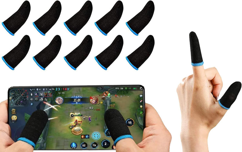 GENDA PUBG Mobile Phone Finger Sleeves for Gaming | Anti-Sweat Breathable Finger Sleeve Gloves for Gaming | Thumb Sleeves Mobile Gaming | Gamer Gloves | Pack of 10 (Yellow) (D-Blue) D-BLUE