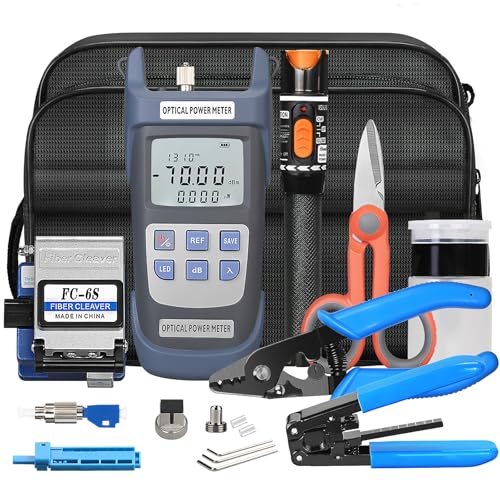 Fiber Termination Kit - 11 in 1 Assembly FTTH Cold Connection Assembly Tool kit with OPM 6S Cleaver-Fiber Optical Stripper Pliers FC to LC Adapter