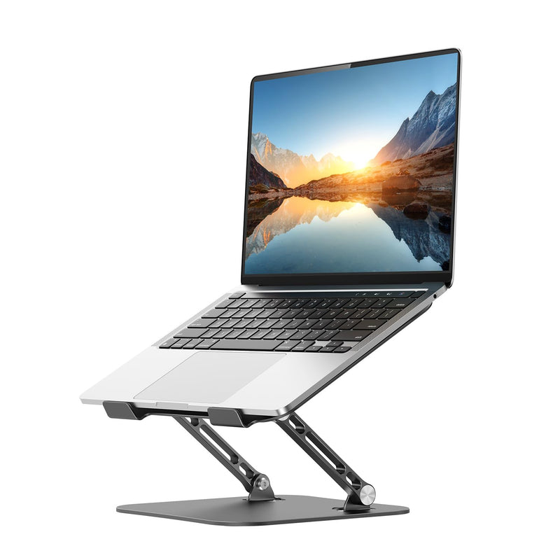 JUANWE Adjustable Laptop Stand, Aluminum Portable Laptop Riser Holder, Ergonomic Foldable Notebook Stand with Heat-Vent, Compatible for MacBook Pro, ASUS, Acer, Dell, HP (10-16'') Black