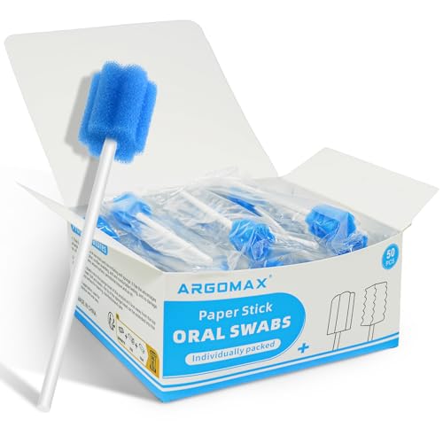 ARGOMAX Pure Mouth Sponges (Pack of 50) - Soft Foam Dental Swabs for Oral Hygiene, Cleaning Teeth and Gums for Care Pack of 50 Plum Blossom Blue