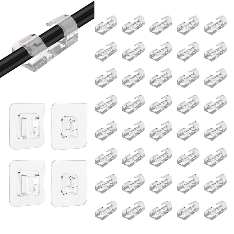 Cable Clips with Strong Self-Adhesive 40 Pcs+2Pairs Double-Sided Adhesive Wall Hooks Hanging (M) M