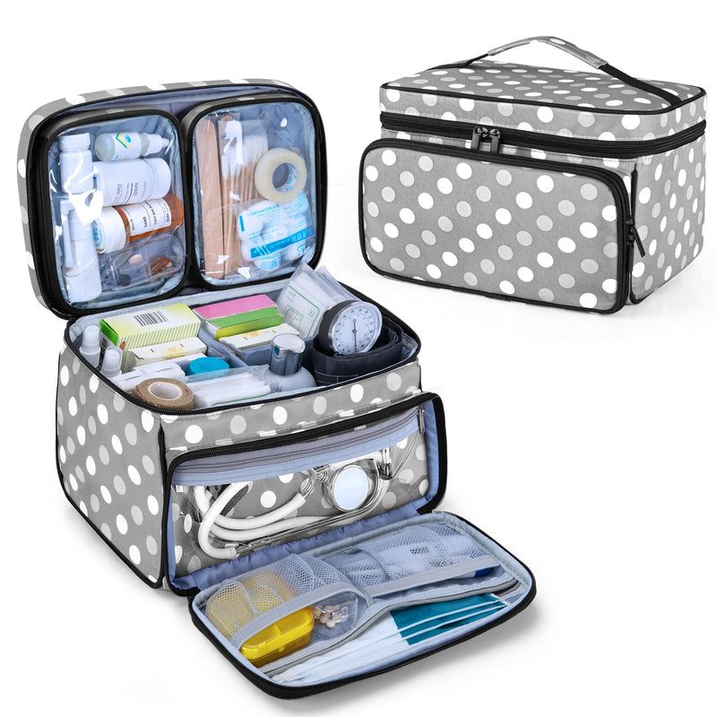 Luxja Medical Bag, Emergency Bag for Medical Accessories, Medicine Bag for Travel, Medical Bag for First Aid Kits, Grey Dot | Medicine bag for on the go, medical bag for first aid sets, grey dot