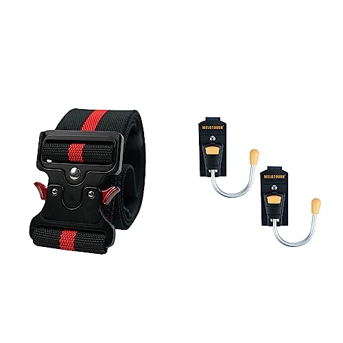 MELOTOUGH 2" Nylon Web Work Belt with Heavy Duty Quick Release Rugged Metal Buckle outdoor men's belt + Tool Belt Hook Tool Holster Cordless Drill Holster with Metal Clip (Yellow 2pcs)