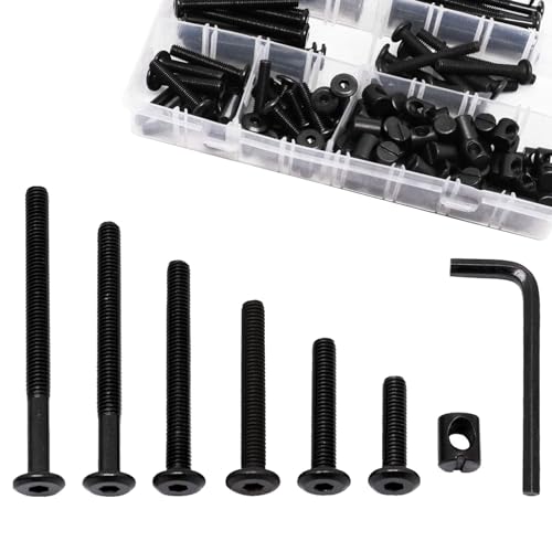 Crib Screws Replacement Set, Delta Crib Screws Hex Socket Cap Bolts Barrel Nut Baby Bed Hardware Replacement Kit Furniture Bolts (70-Set M6×15mm/25mm/35mm/45mm/55mm/65mm/75mm) Black 70Pcs