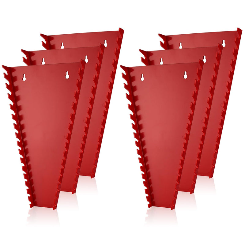 ALOANES 96-Slot ABS Plastic Wrench Organizer, Standard Hanging Wrench Organizer for Tool Box and Wall, Fit SAE & Metric Wrench Storage, 6 Pack Lightweight Wrench Holder(Red) Red 6Pack