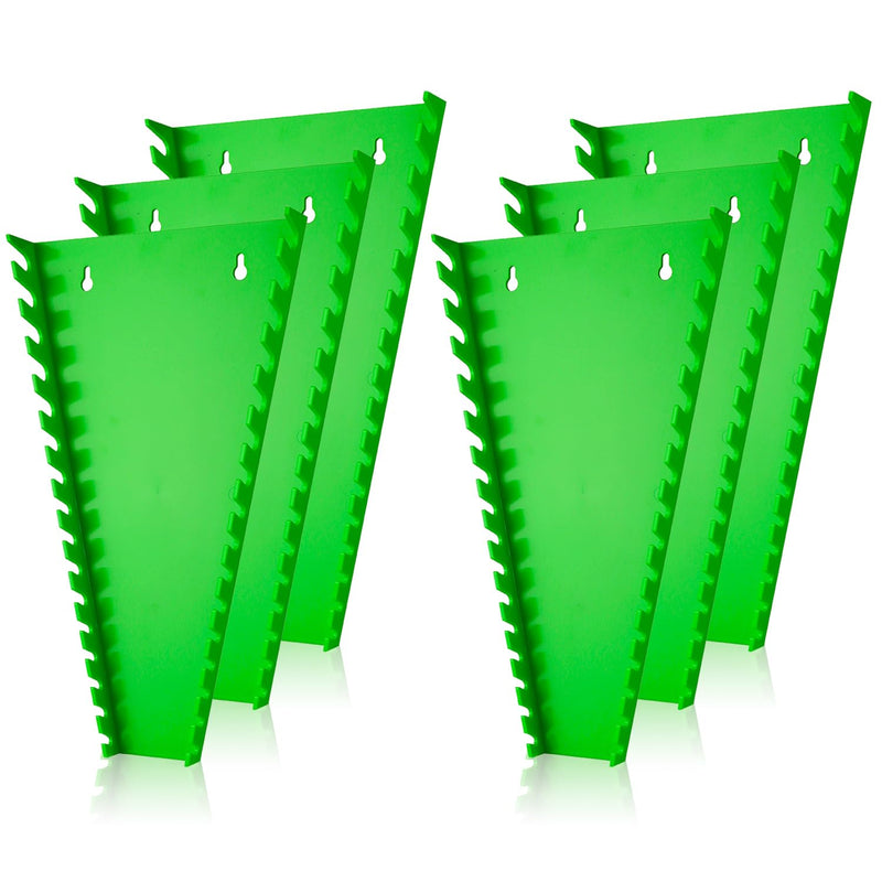ALOANES 96-Slot ABS Plastic Wrench Organizer, Standard Hanging Wrench Organizer for Tool Box and Wall, Fit SAE & Metric Wrench Storage, 6 Pack Lightweight Wrench Holder(Green) Green 12.5" x 7.4" x 1.2"