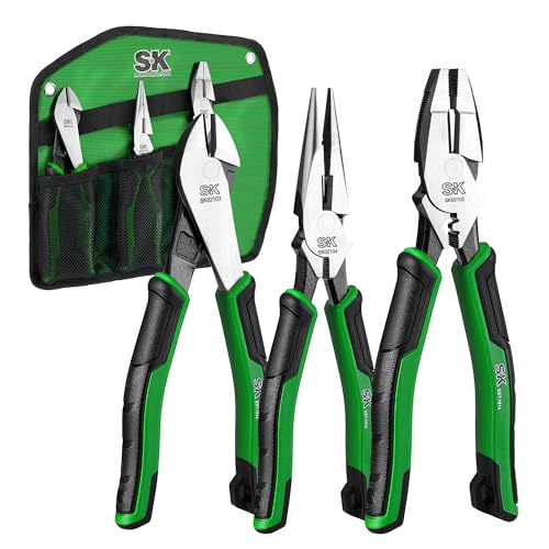 SK Pliers Set, 9.5'' Linesman, 8'' Diagonal & Needle Nose Pliers, 3-Piece 3-Piece Pliers Set