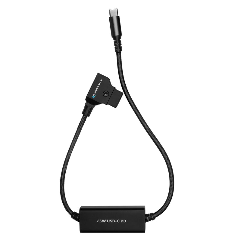 KONDOR BLUE | 16" D-Tap/P-Tap to USB-C PD 2-Way V-Mount Charger Braided Power Delivery Cable for Mirrorless Cameras, Phones, Laptops & More | Raven Black 16 Inch