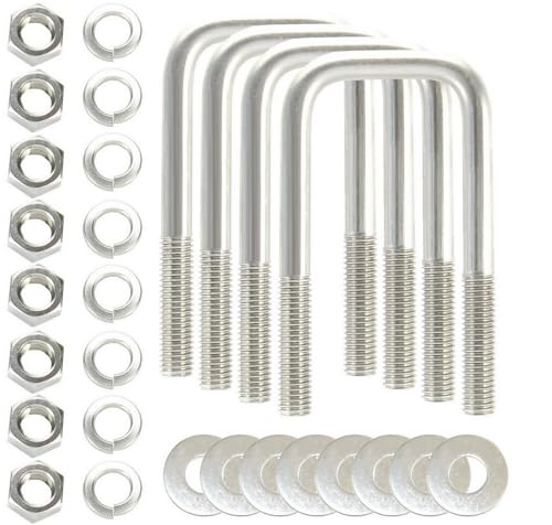Made in The U.S.A. (4) 304 Stainless Steel Square U-Bolts 1/2" Diameter x 2-1/16" Inside Width x 4-3/4" Inside Height w/SS LockWashers, Nuts, Washers for Boat & Utility Trailers Fits Over 2" Metal