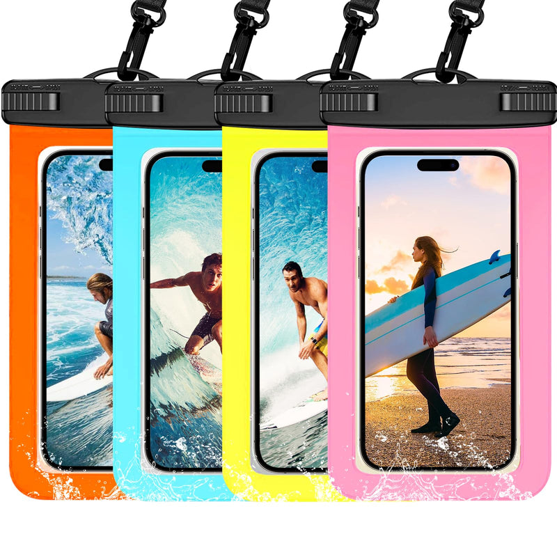4 Pack Waterproof Phone Pouch IPX8 Universal Waterproof Case Dry Bag Phone Protector for iPhone 15 14 13 12 11 Pro Max Plus XS XR X 8 Galaxy S23 S22 S21 S20 Pixel Up to 7.5"(Multicolor 4) Multicolor 4