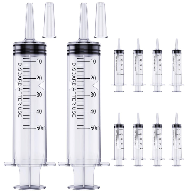 10 Pack 50ml Syringe for Liquid, Liquid Syringe, Plastic Syringes, Syringe with Cap & Catheter Tip -Individual Sealed (No Needle） 10Pack-50ml