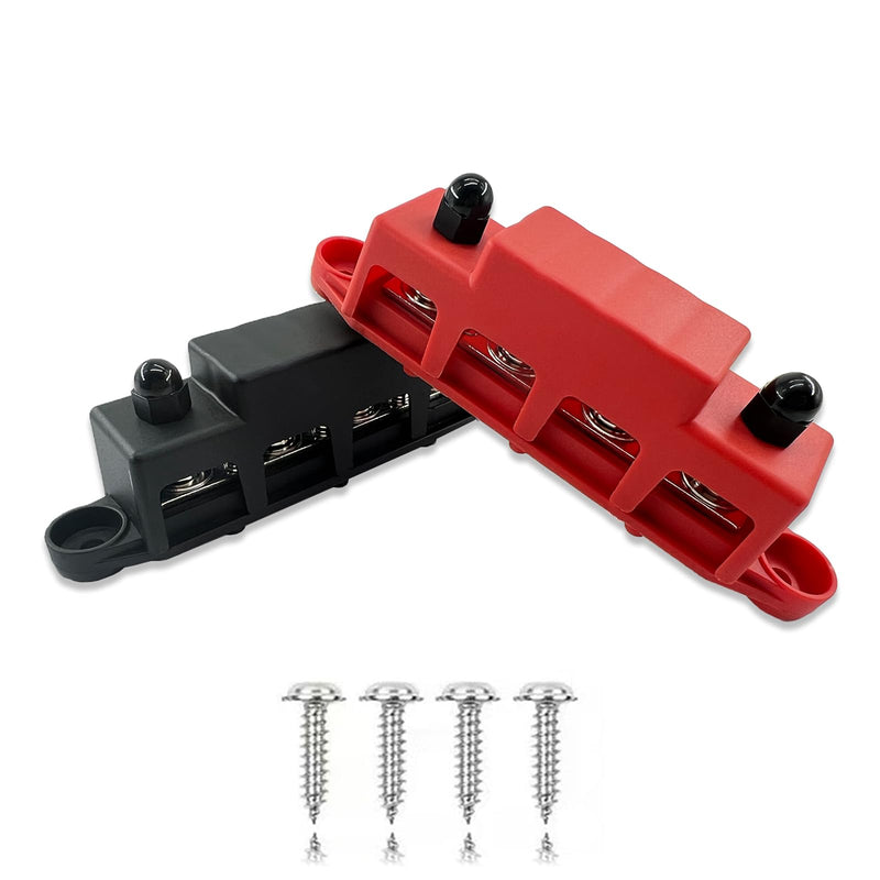 250A 12V BusBar 3/8" Power Distribution Block 4 Studs Junction Block Automotive Marine Battery Busbar Terminal Block with Cover 12 Volt Negative&Positive