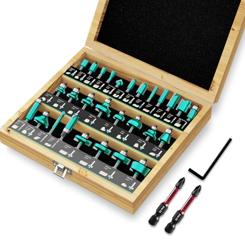 CSOOM 30 Pieces Router Bits Set - 1/4Inch Shank with Professional Woodworking Tools for Precision Carving and Versatile Applications 1/4" shank 30 Pcs