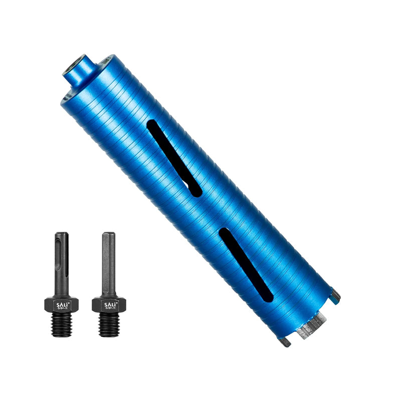 SALI Diamond Core Drill Bits 2" Diameter 10"/254mm Drilling Depth 5/8-11" Thread Core Bit Turbo Laser-Welded Segments for Cured Concrete with, Brick, Block, Masonry, with Two Adapters 2 inch