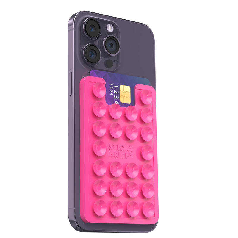 Suction Phone Card Holder Mount, Phone Wallet, Silicon Adhesive Phone Accessory for iPhone and Android, Hands-Free Mirror Shower Phone Holder, TikTok Videos and Selfies (Pink) Pink
