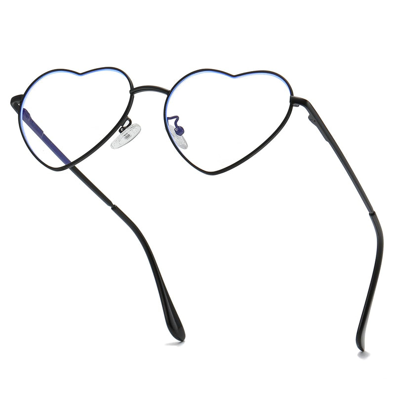 JOVAKIT Heart Shaped Blue Light Blocking Glasses for Women Fashion Vintage Lovely Style Metal Frame Eyeglasses 04 Black 54 Millimeters