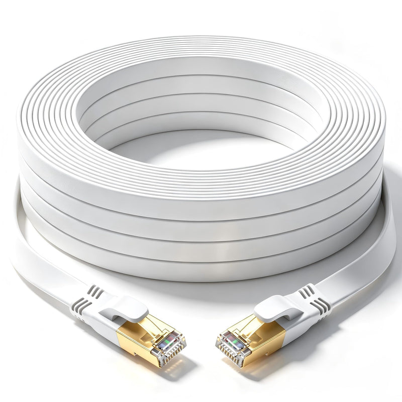 Cat 8 Ethernet Cable 100 FT, Outdoor&Indoor High Speed Heavy Duty Network LAN Internet Cable,SFTP Gold Plated RJ45 40Gbps 2000Mhz Patch Cord, for Modem/Router/Gaming,Faster Than Cat7/Cat6/Cat5-White 100FT White 1
