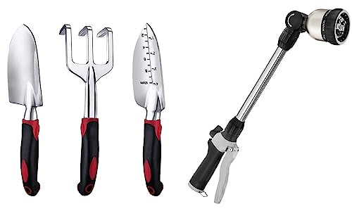 FANHAO 3 Piece Heavy Duty Gardening Tools + Garden Hose Wand with Thumb Control