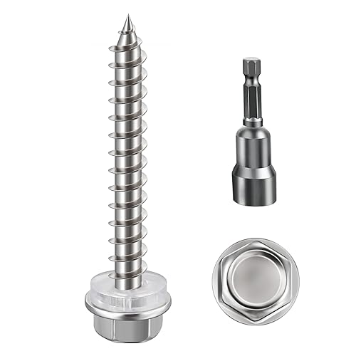 WenSilon (200Pcs)#10x1-1/4 Self-Tapping Screws for Wood 410 Stainless Steel Hexagon Head Quick Tapping #10x1-1/4"