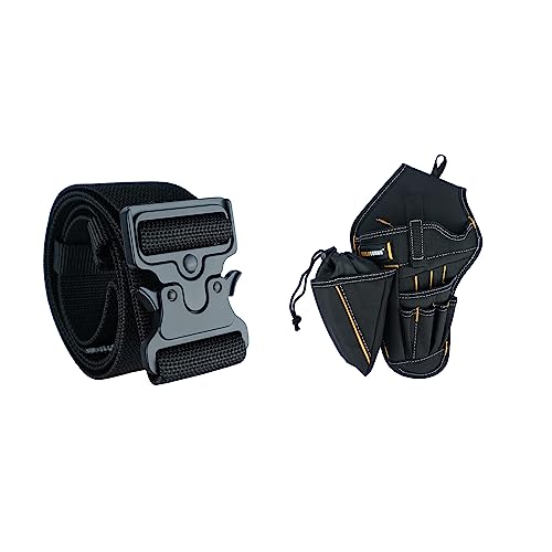 MELOTOUGH 2 Inch Wide Quick Release Tool Belt Nylon Web Work Tool Belt + Drill Holster Impact Driver Holster with Bit Pouch Heavy Duty Impact Holster for Tool Belt (Left Hand)