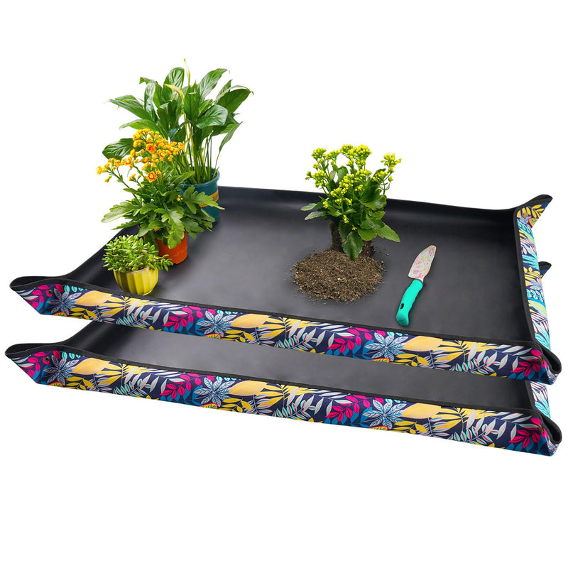 Onlysuki 2 PCS 43.5" x 29.5" Extra Large Repotting Mat for Indoor Plants Transplanting and Dirt Control Plant Gift for Plant Lovers Extra Large 43.5" X 29.5" 2pcs Colorful Leaf Print