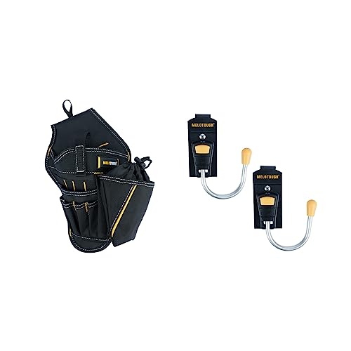 MELOTOUGH Drill Holster Impact Driver Holster with Bit Pouch Heavy Duty Cordless Drill Holster for Tool Belt (Right Hand) + Tool Belt Hook Tool Holster Cordless Drill Holster with Metal Clip(Yellow 2)