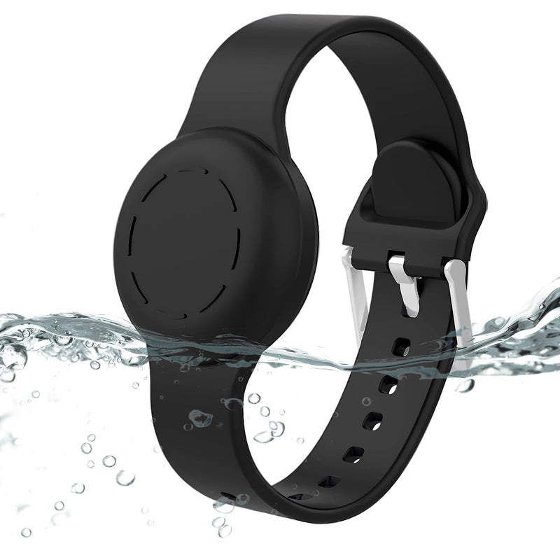 Waterproof Airtag Bracelet for Kids, Silicone Wristband Compatible with Apple Air Tag Hidden Holder Case, GPS Tracker Anti-Lost Adjustable Airtag Strap for Toddler Child (Black) Black 1 Pack